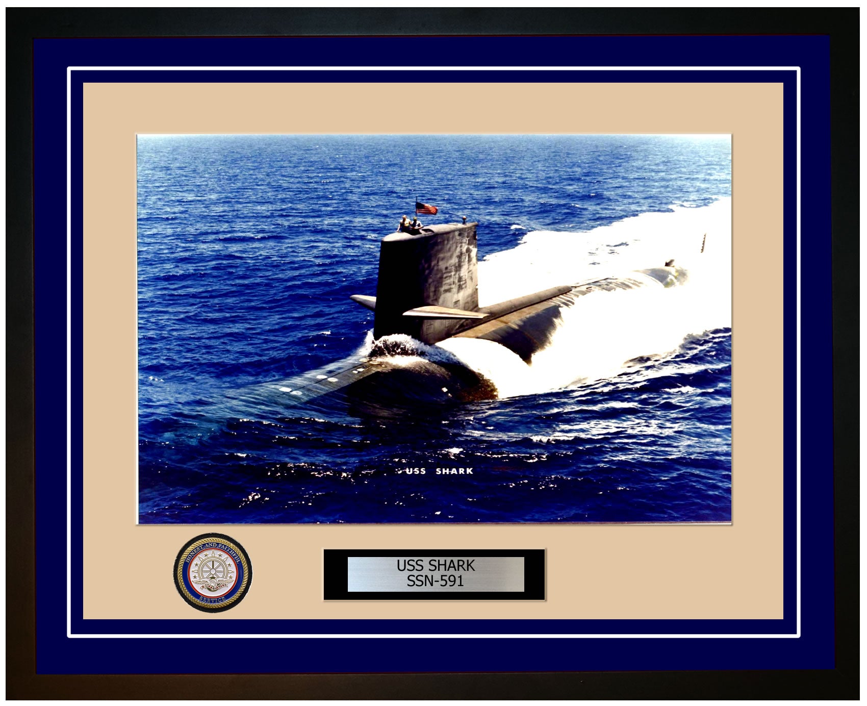 USS Shark SSN-591 Framed Navy Ship Photo Blue