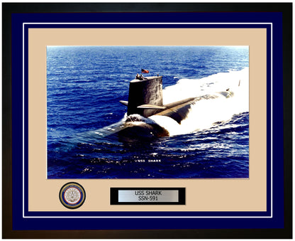 USS Shark SSN-591 Framed Navy Ship Photo Blue