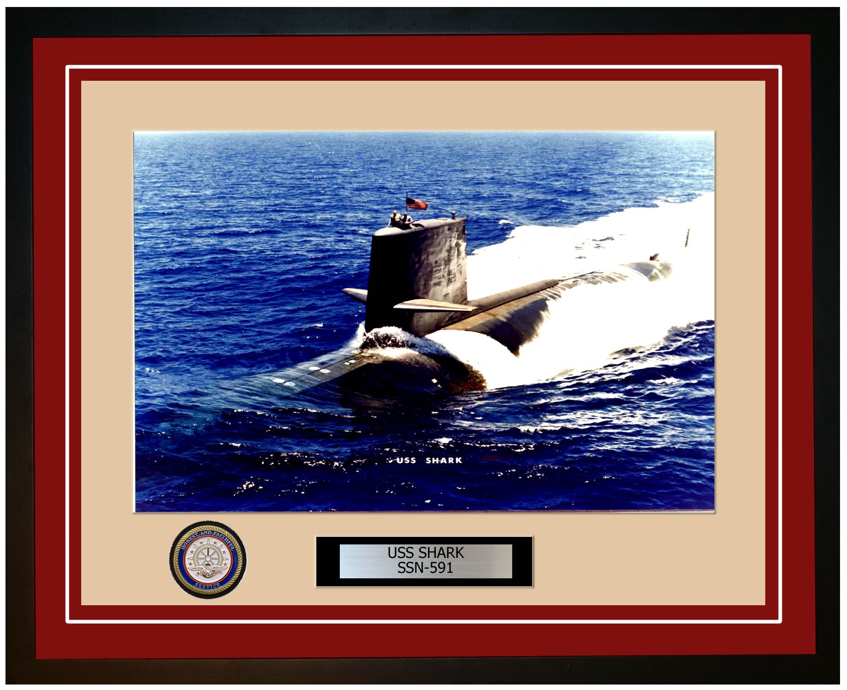 USS Shark SSN-591 Framed Navy Ship Photo Burgundy