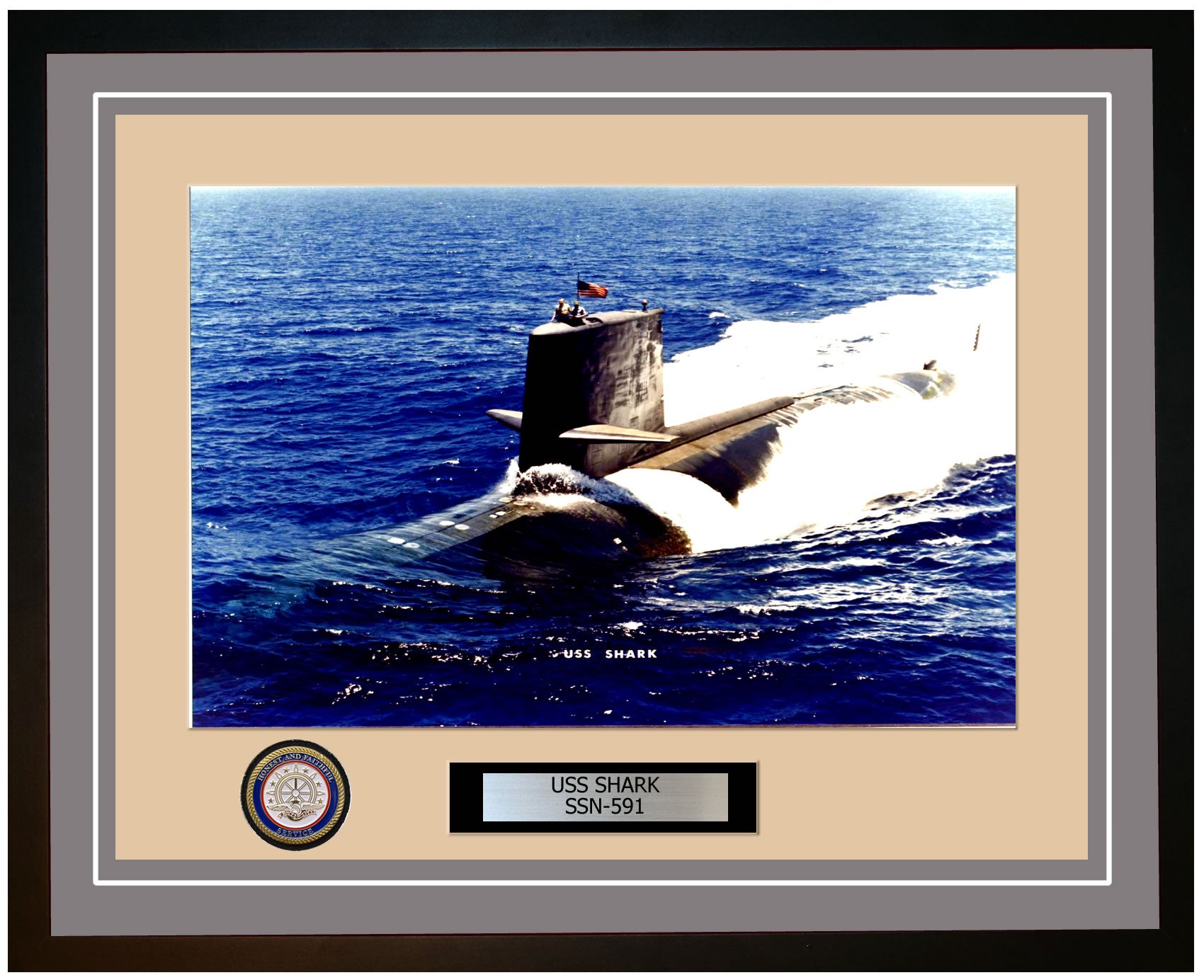 USS Shark SSN-591 Framed Navy Ship Photo Grey