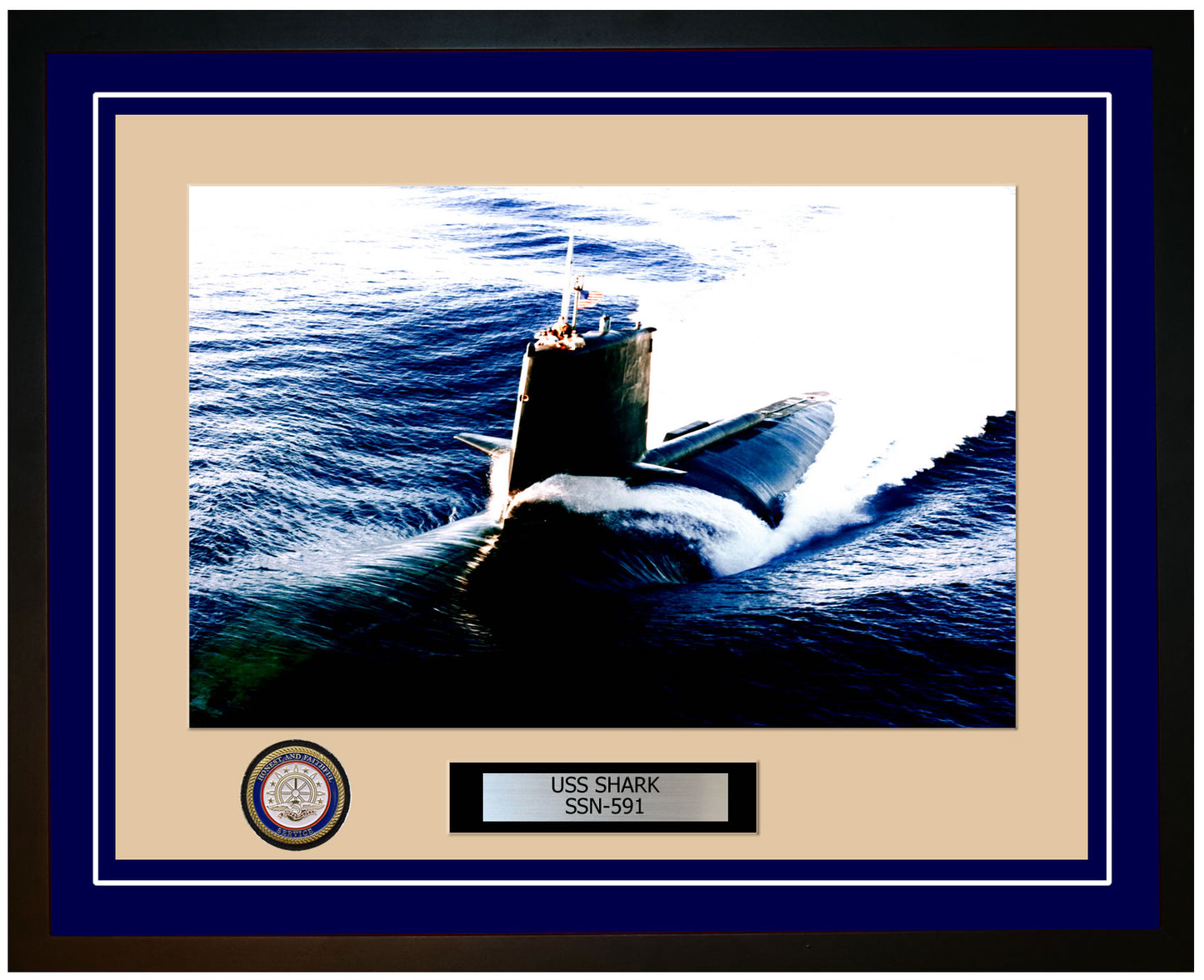 USS Shark SSN-591 Framed Navy Ship Photo Blue