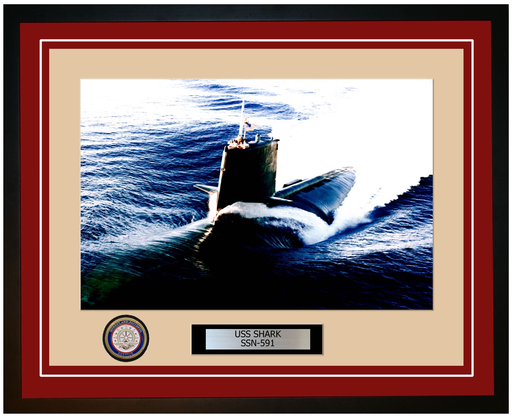 USS Shark SSN-591 Framed Navy Ship Photo Burgundy