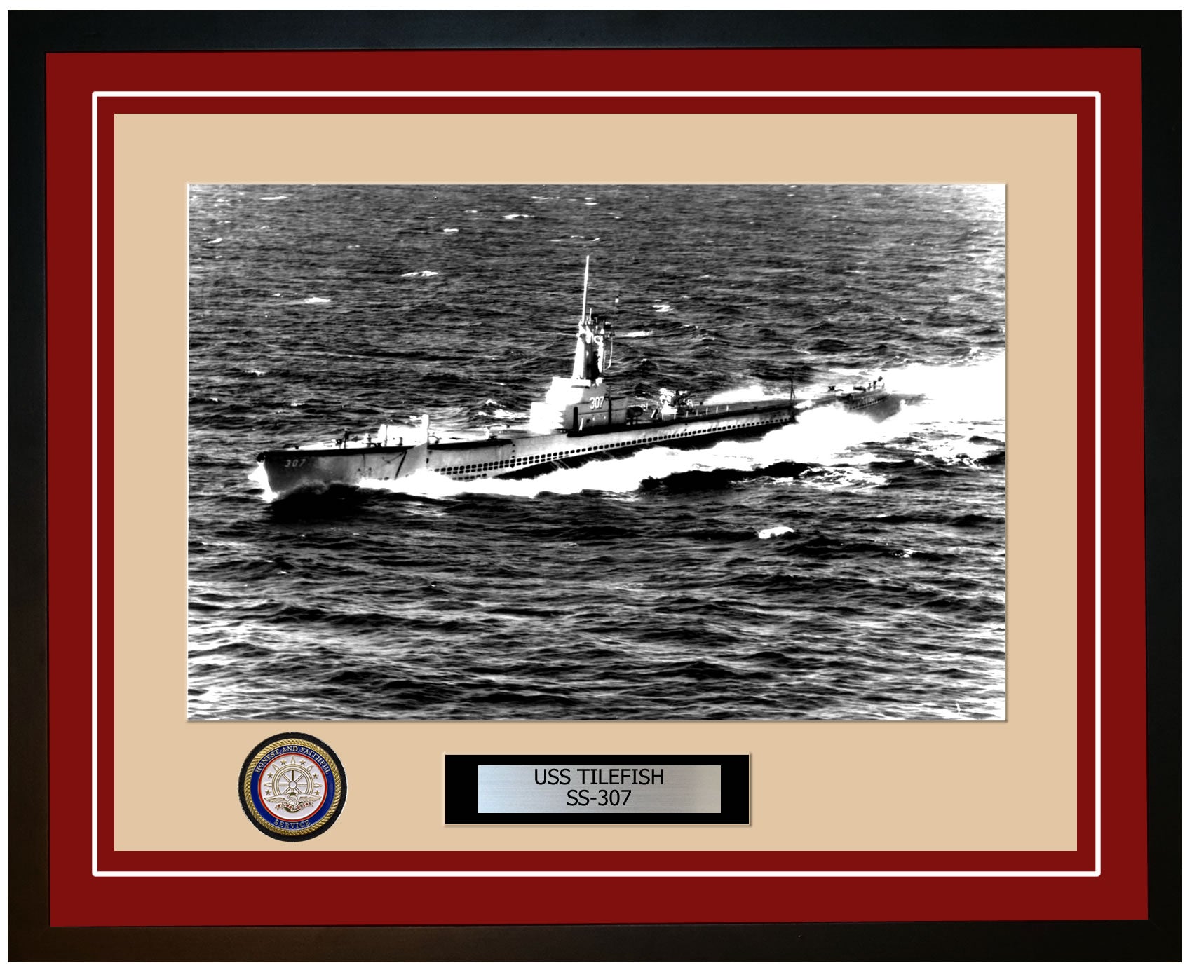 USS Tilefish SS-307 Framed Navy Ship Photo Burgundy