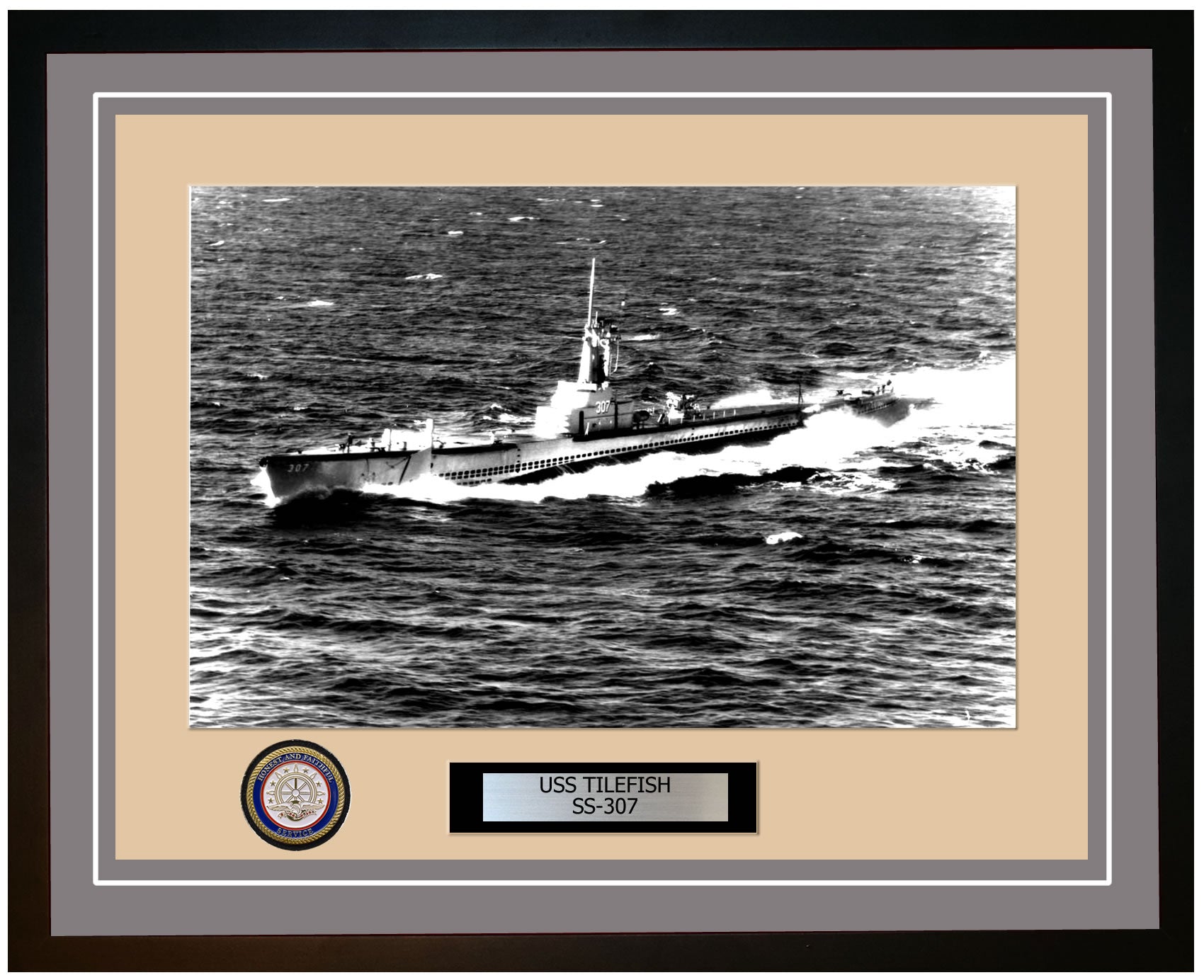 USS Tilefish SS-307 Framed Navy Ship Photo Grey