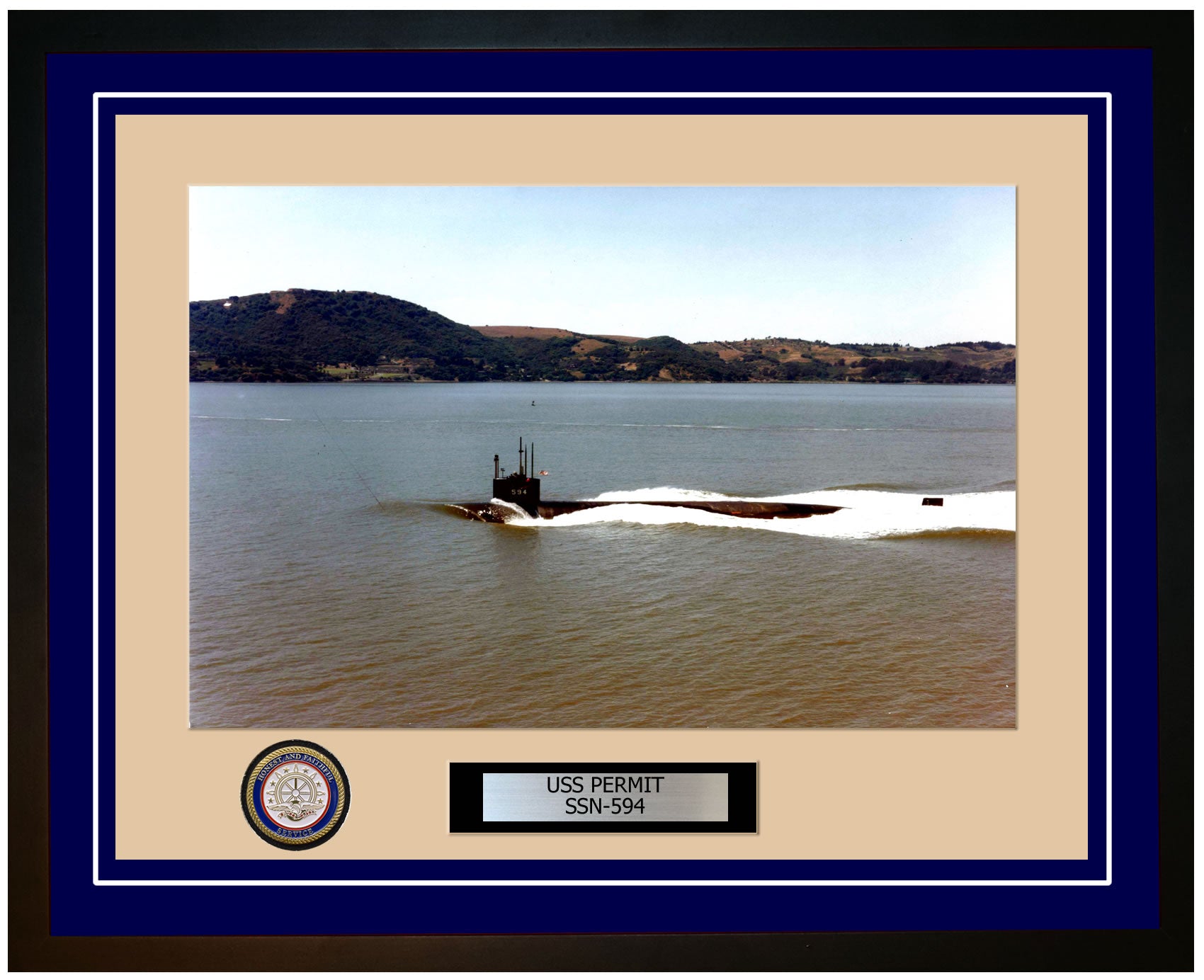 USS Permit SSN-594 Framed Navy Ship Photo Blue