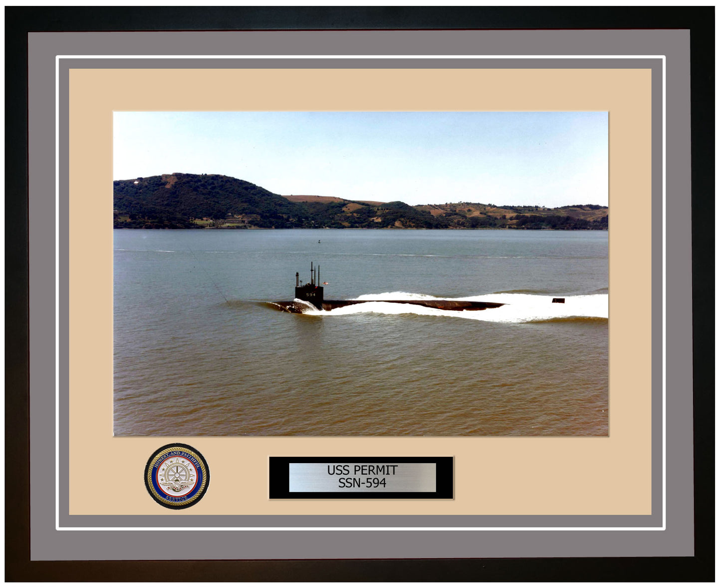 USS Permit SSN-594 Framed Navy Ship Photo Grey