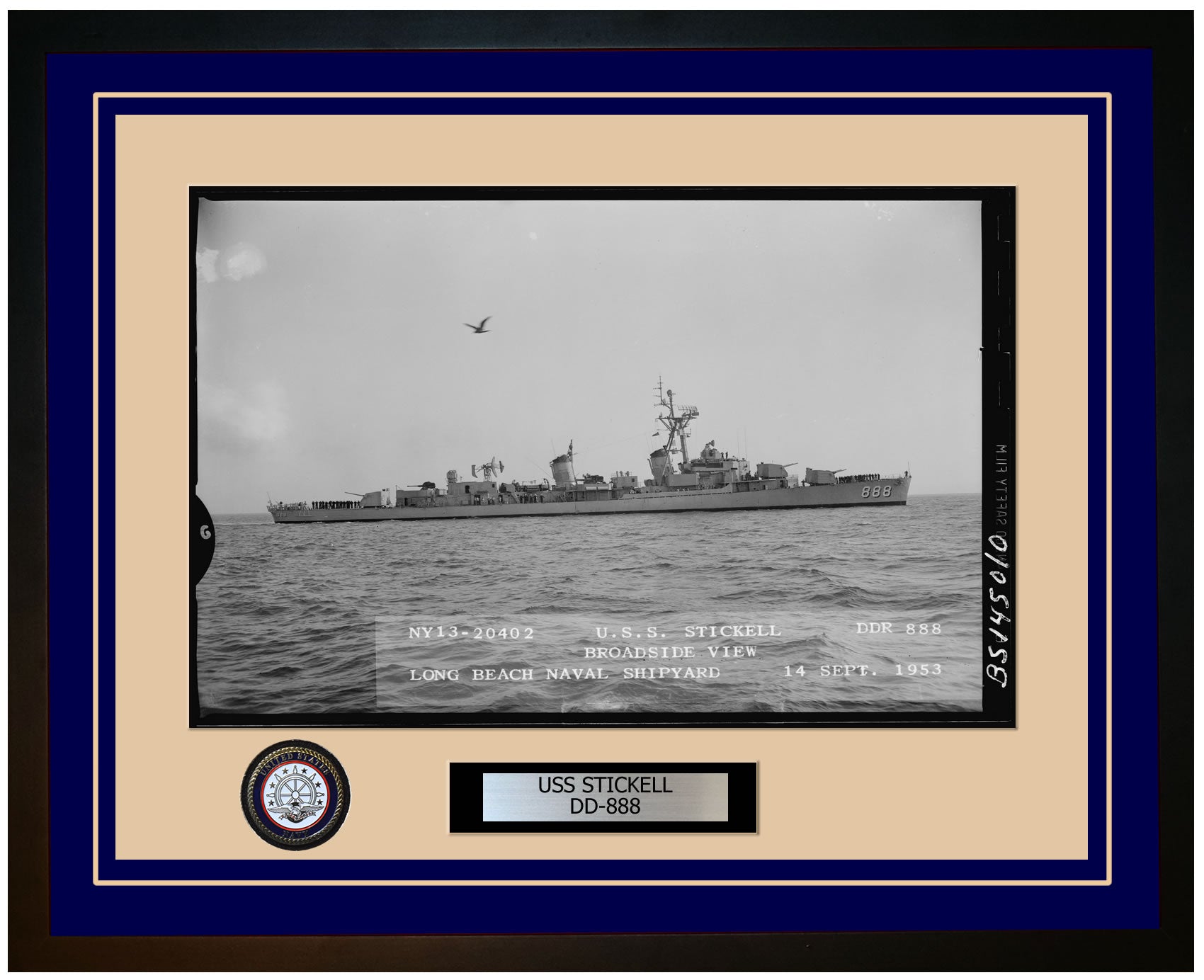 USS STICKELL DD-888 Framed Navy Ship Photo Blue