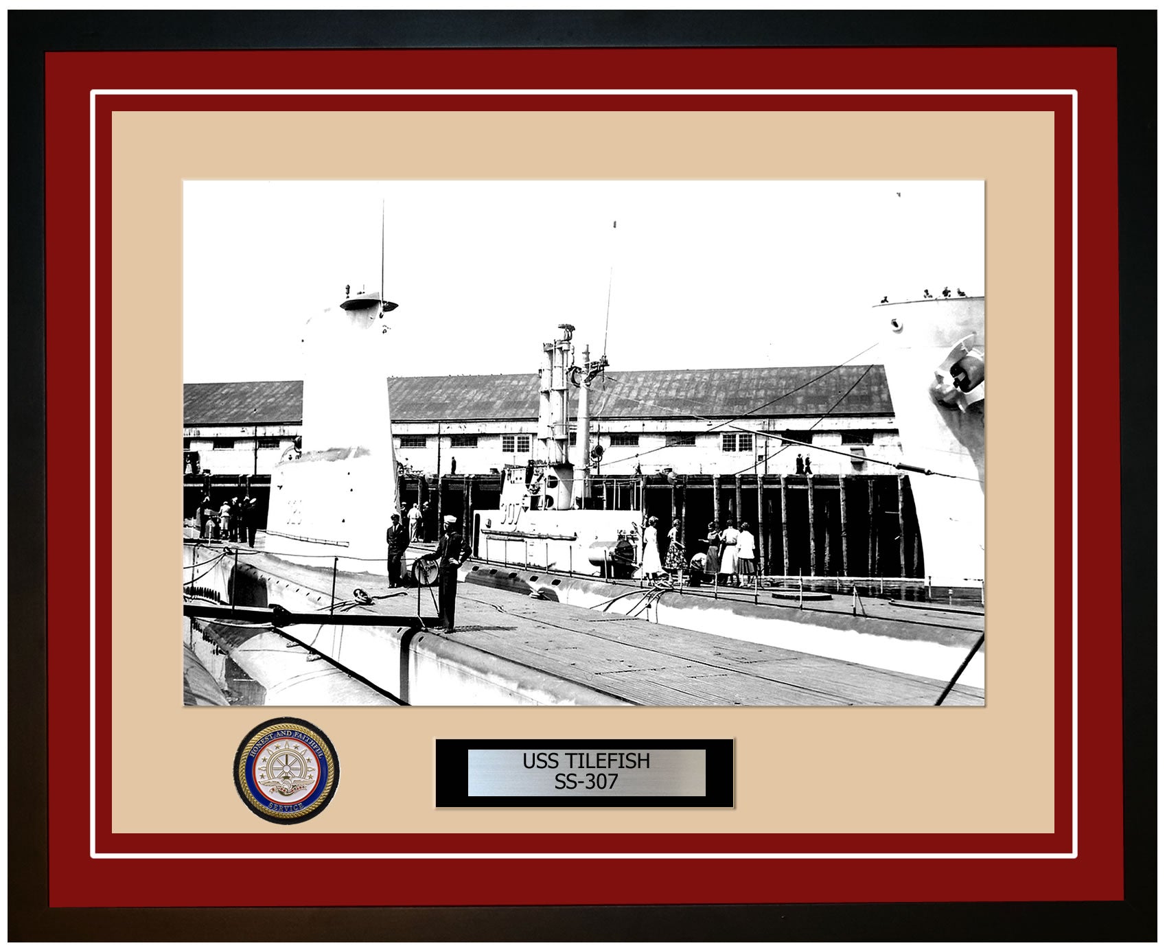 USS Tilefish SS-307 Framed Navy Ship Photo Burgundy