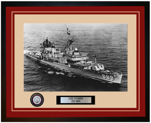 USS O'HARE DD-889 Framed Navy Ship Photo Burgundy