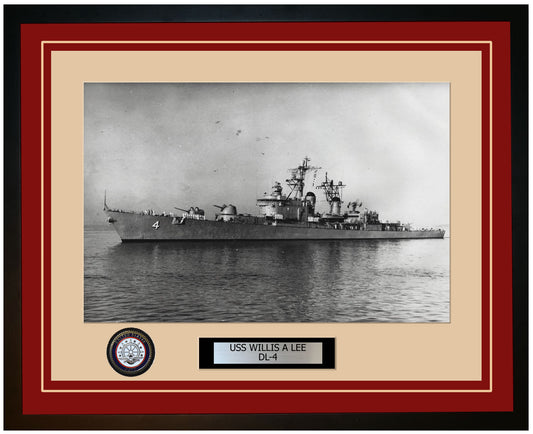 USS WILLIS A LEE DL-4 Framed Navy Ship Photo Burgundy