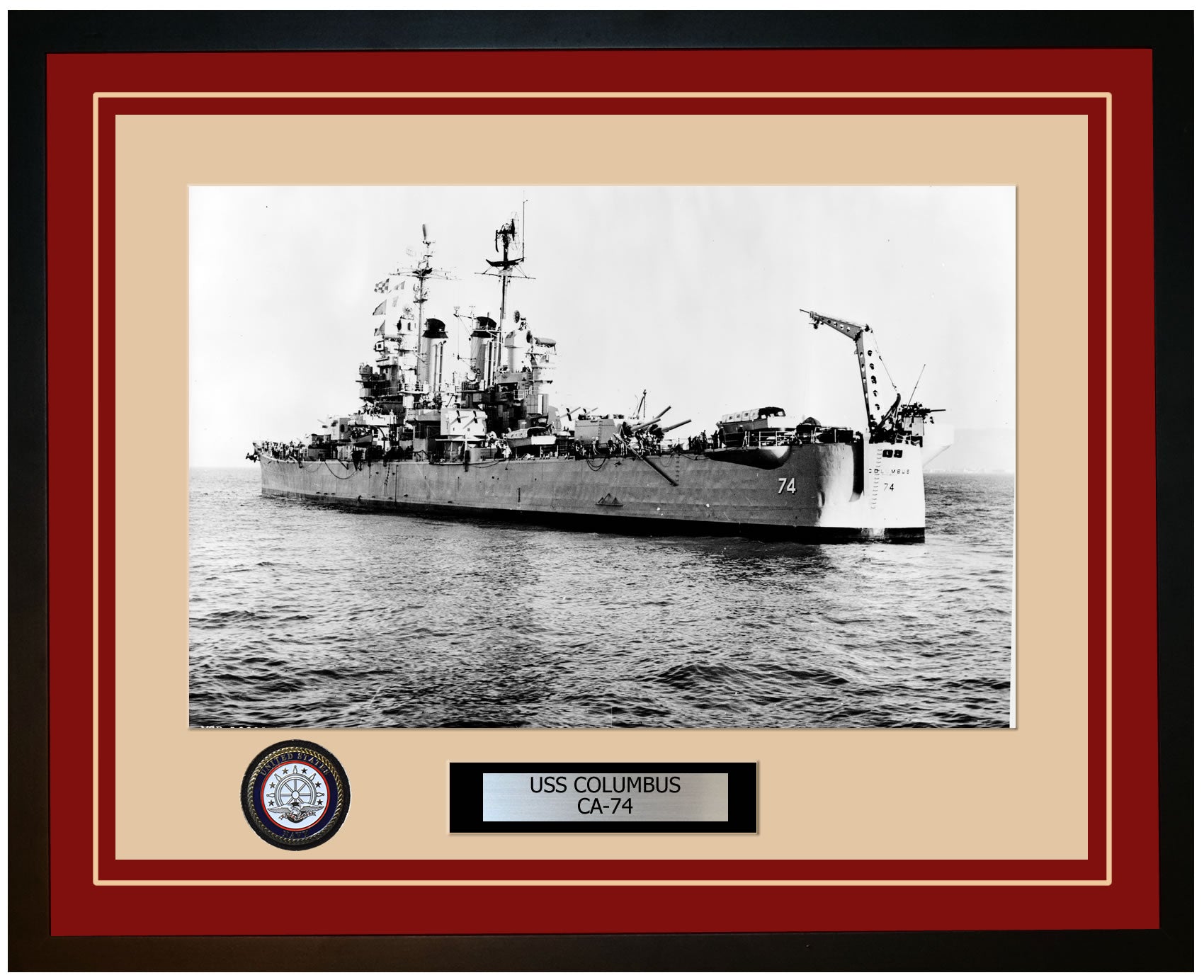 USS COLUMBUS CA-74 Framed Navy Ship Photo Burgundy