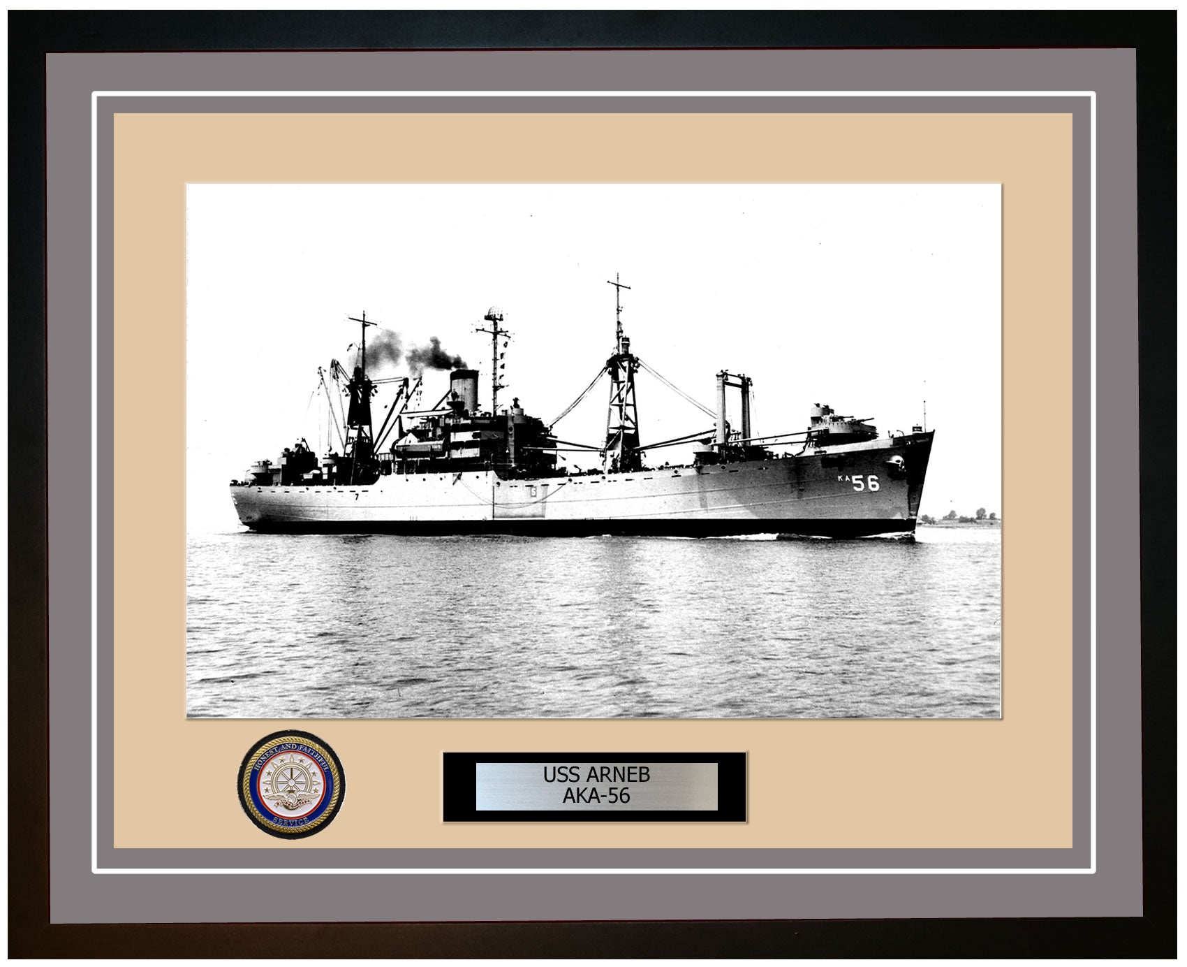 USS Arneb AKA-56 Framed Navy Ship Photo Grey