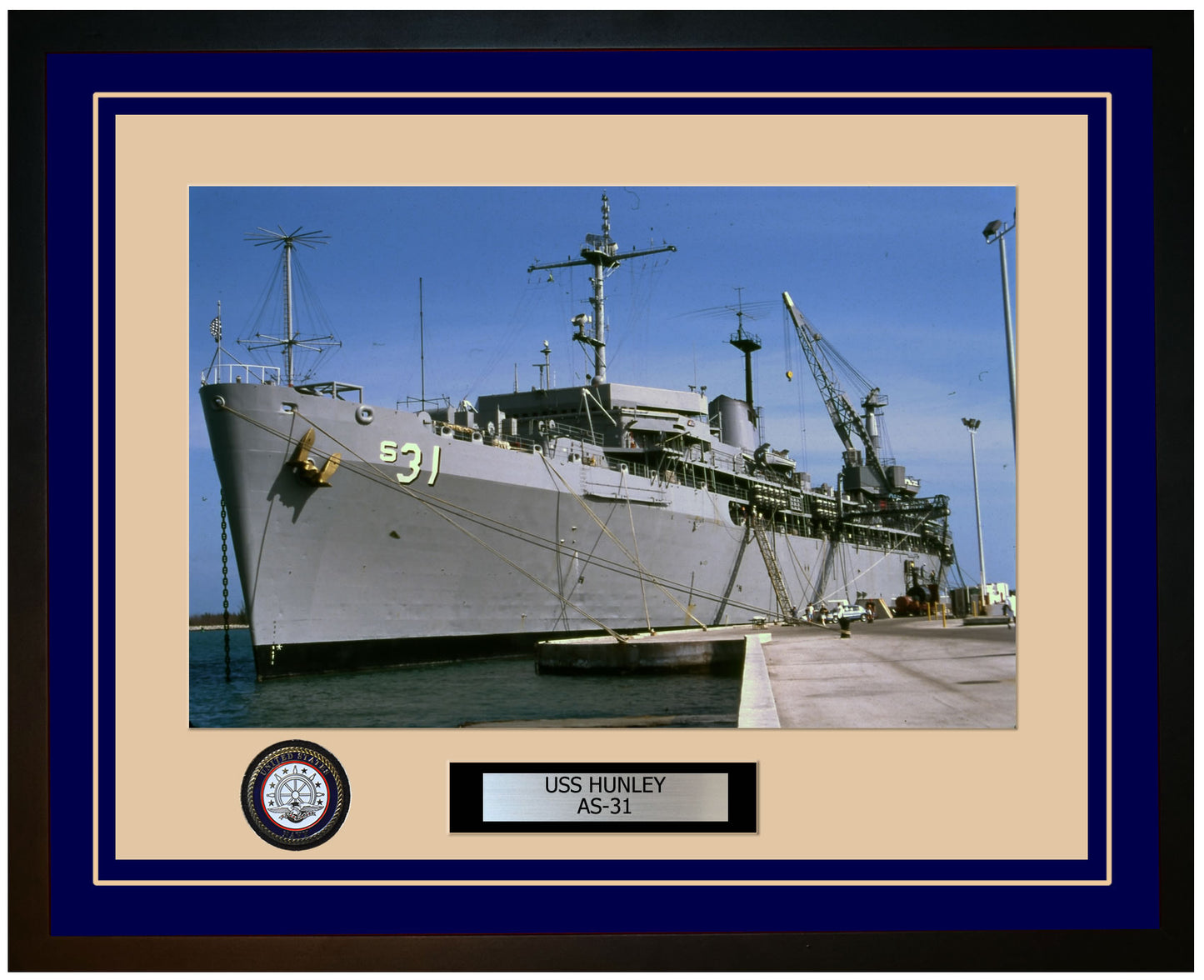 USS HUNLEY AS-31 Framed Navy Ship Photo Blue