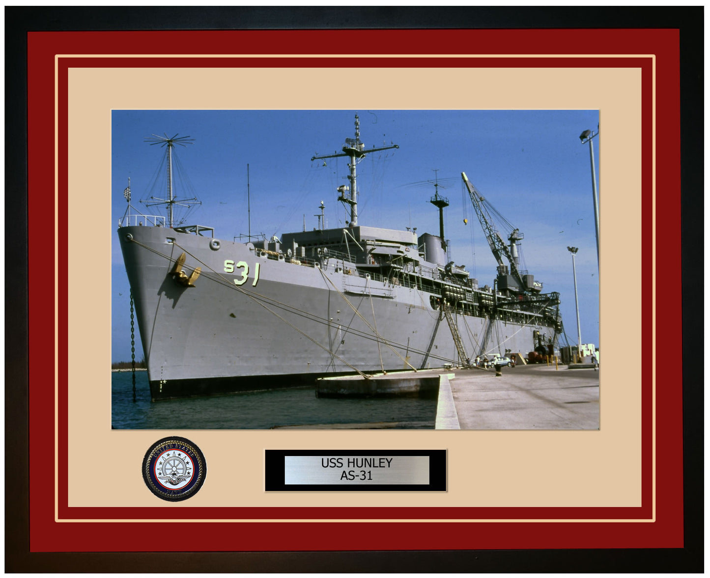 USS HUNLEY AS-31 Framed Navy Ship Photo Burgundy