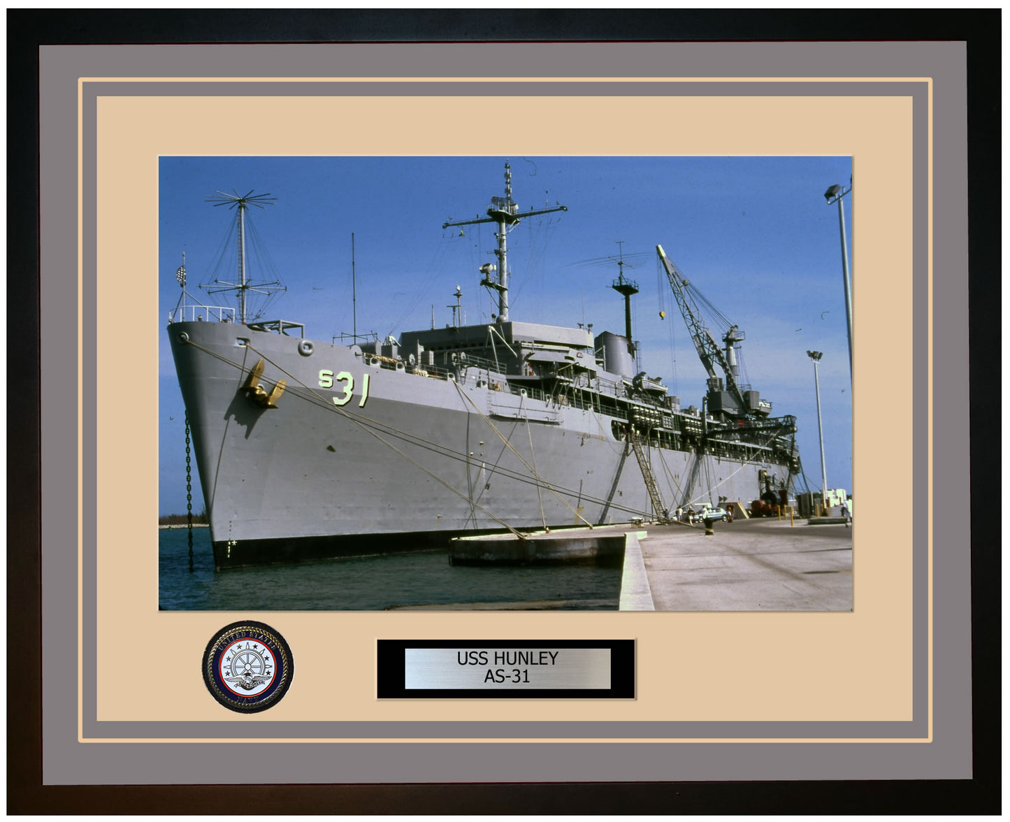 USS HUNLEY AS-31 Framed Navy Ship Photo Grey