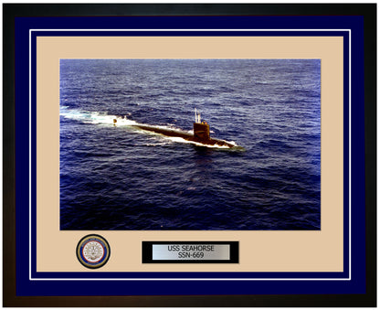 USS Seahorse SSN-669 Framed Navy Ship Photo Blue