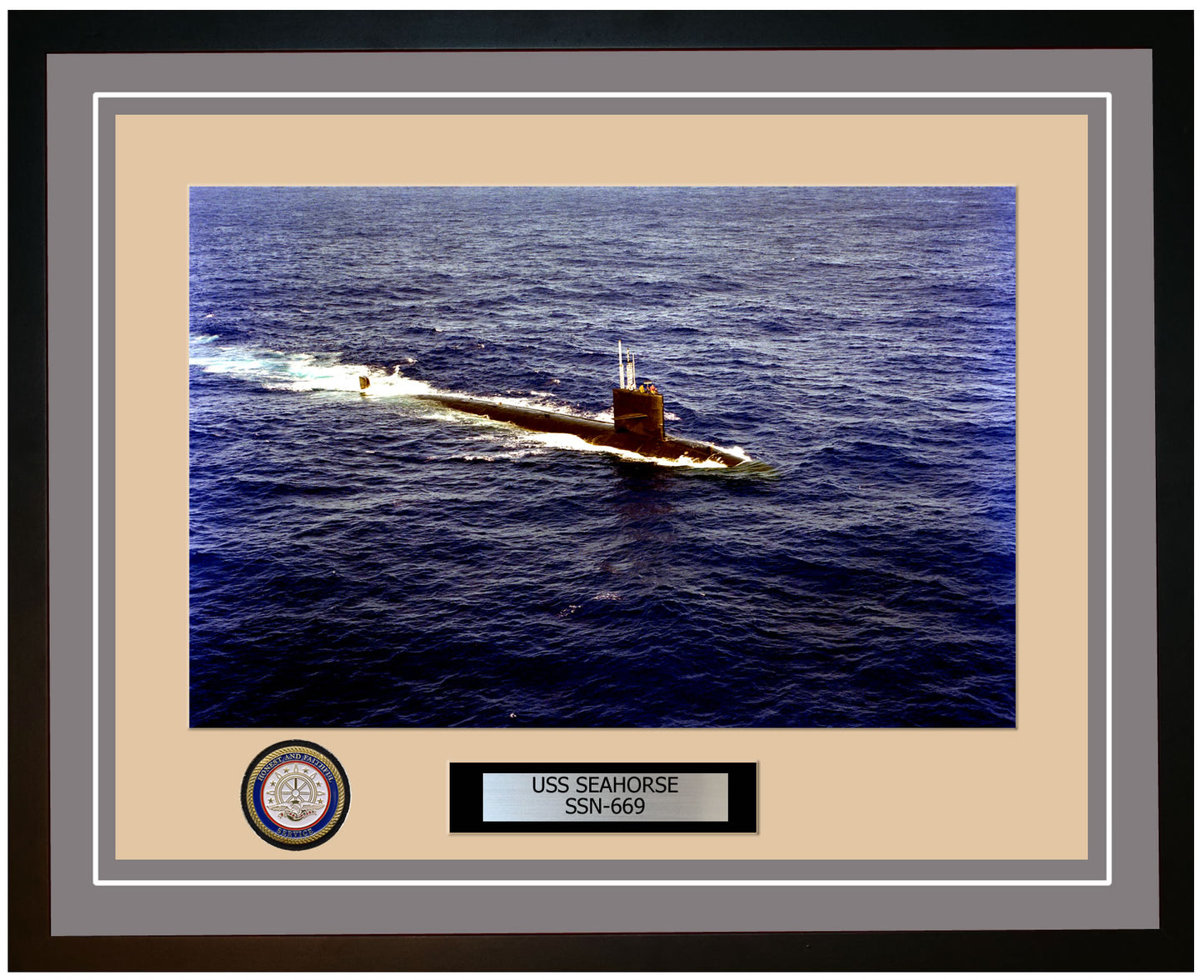 USS Seahorse SSN-669 Framed Navy Ship Photo Grey