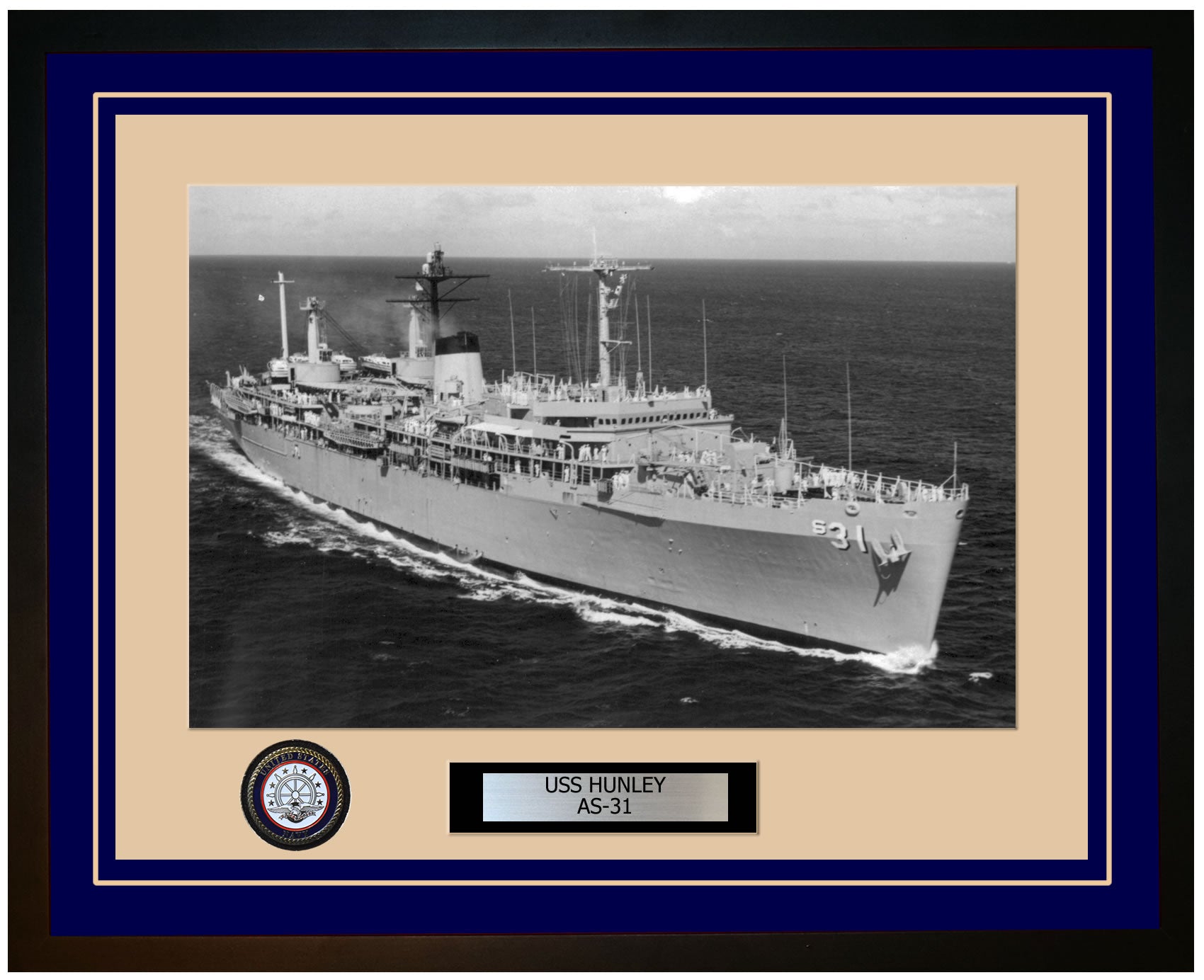 USS HUNLEY AS-31 Framed Navy Ship Photo Blue