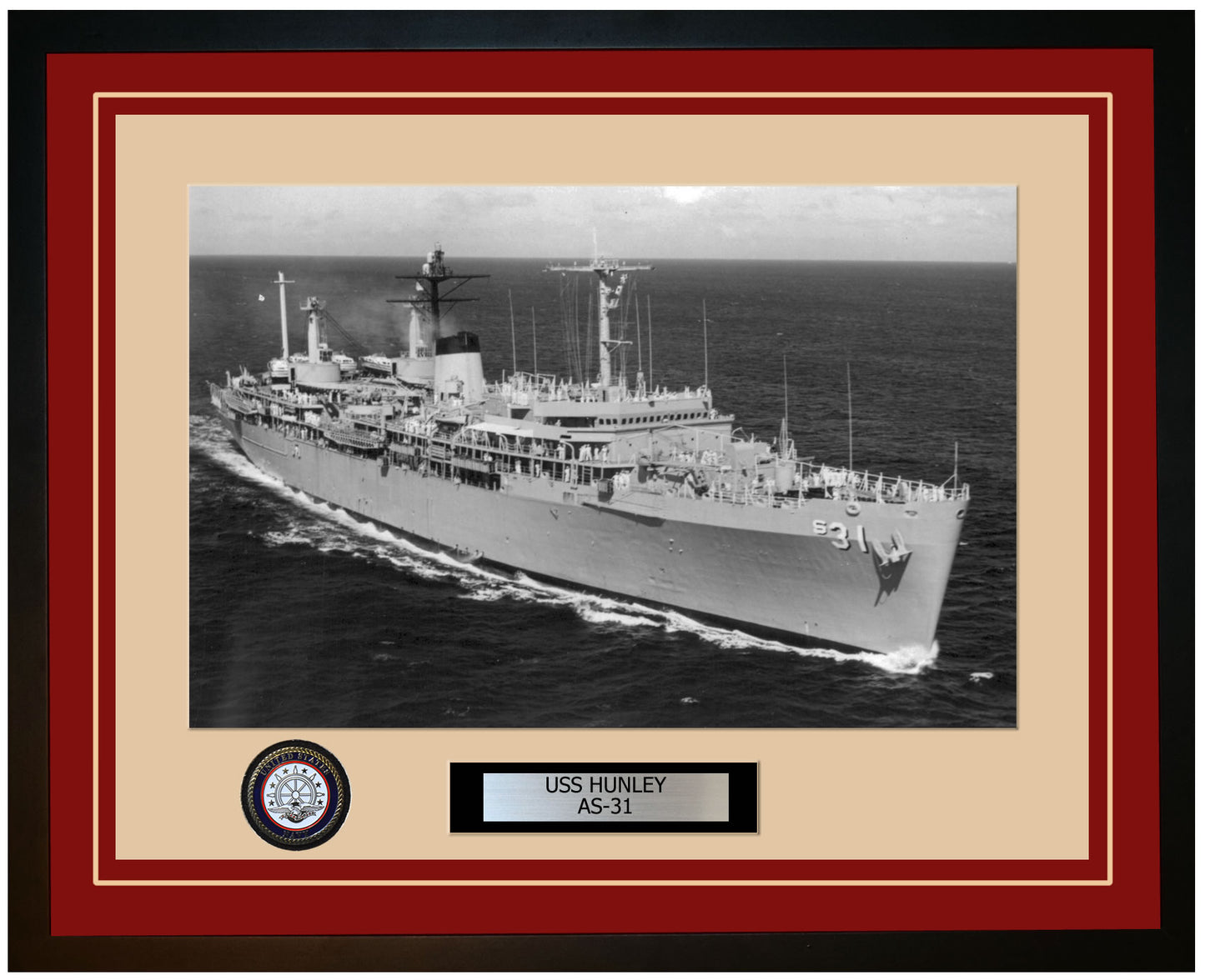 USS HUNLEY AS-31 Framed Navy Ship Photo Burgundy