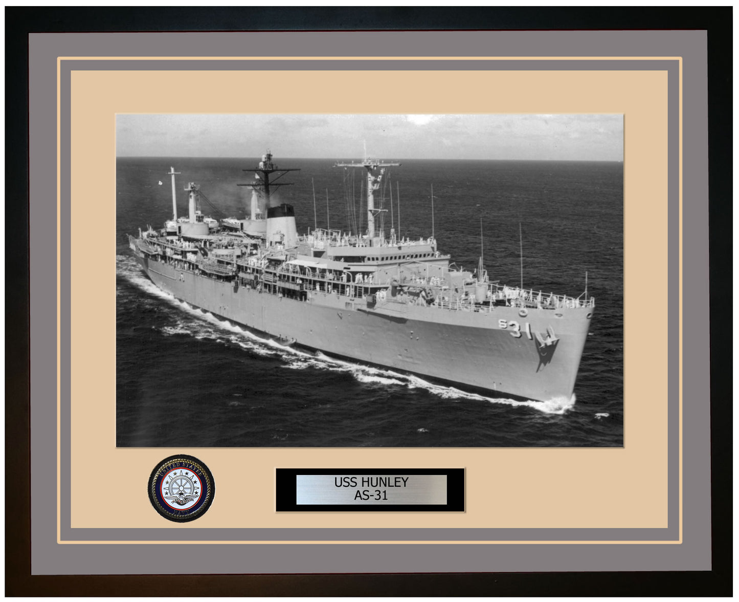 USS HUNLEY AS-31 Framed Navy Ship Photo Grey