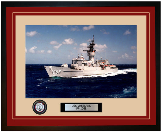 USS VREELAND FF-1068 Framed Navy Ship Photo Burgundy