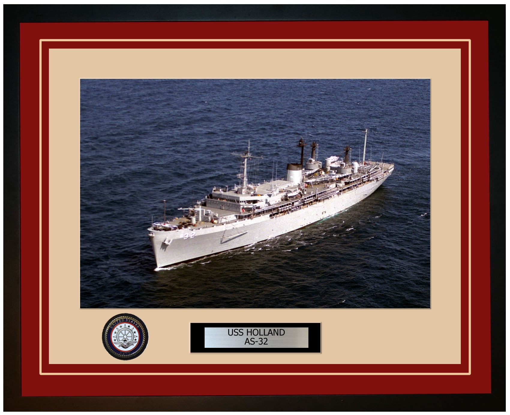 USS HOLLAND AS-32 Framed Navy Ship Photo Burgundy