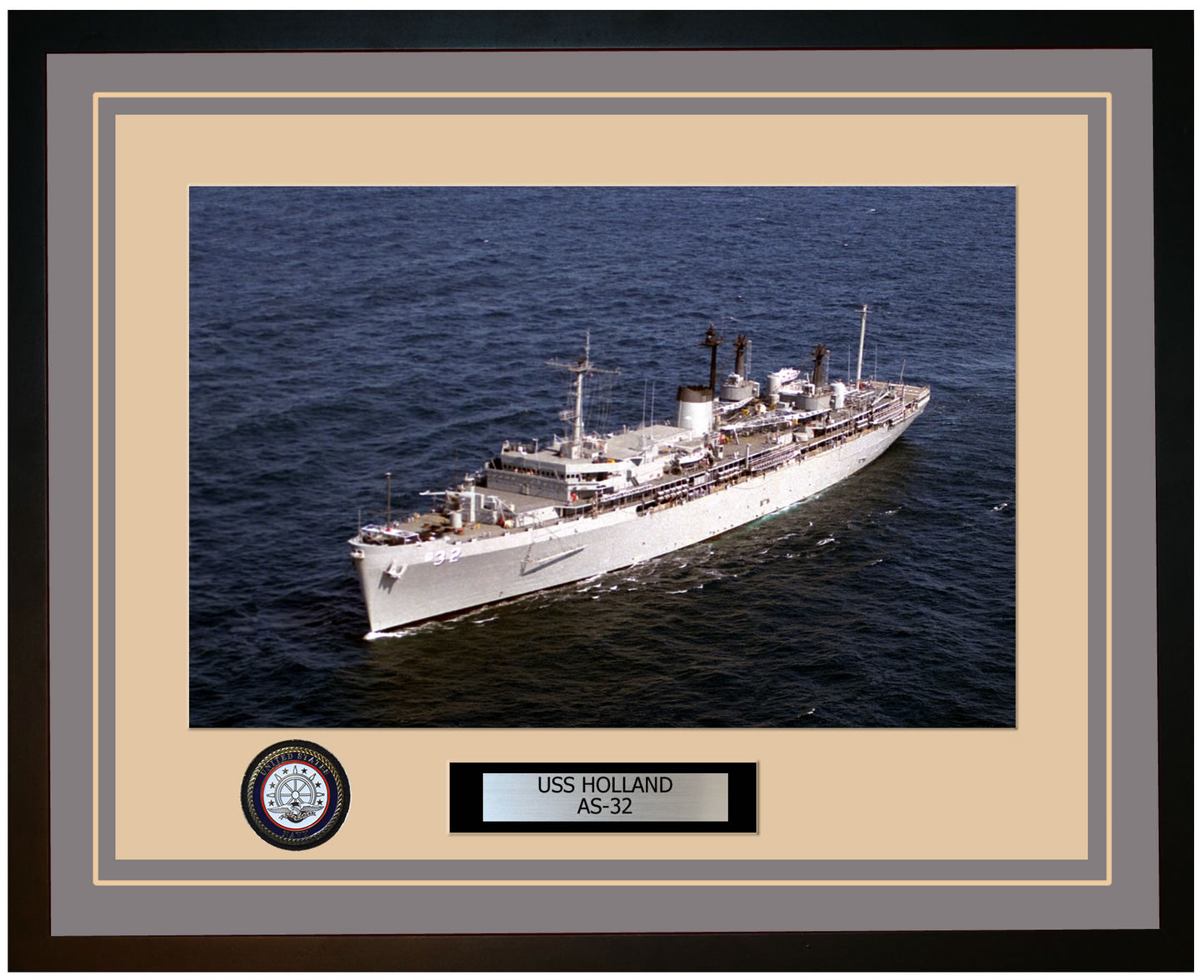 USS HOLLAND AS-32 Framed Navy Ship Photo Grey