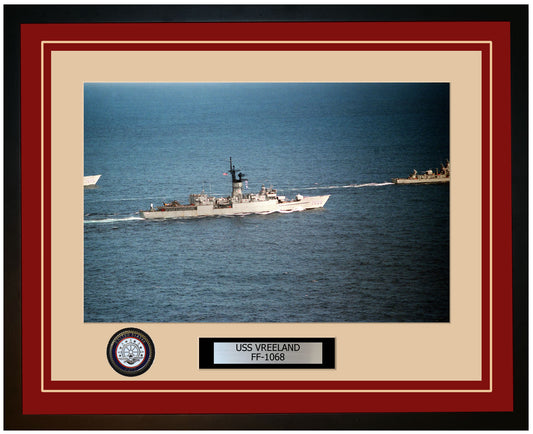 USS VREELAND FF-1068 Framed Navy Ship Photo Burgundy