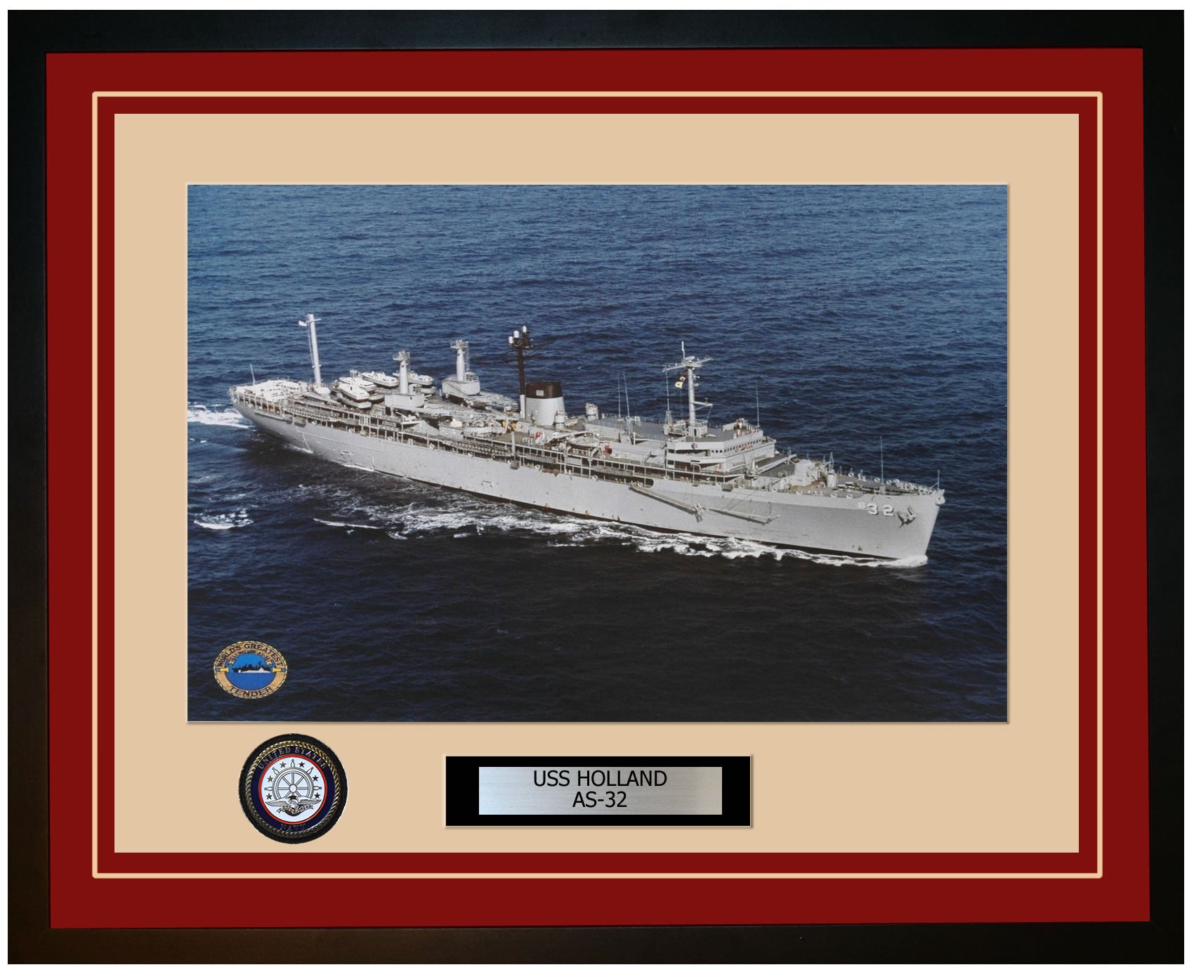 USS HOLLAND AS-32 Framed Navy Ship Photo Burgundy