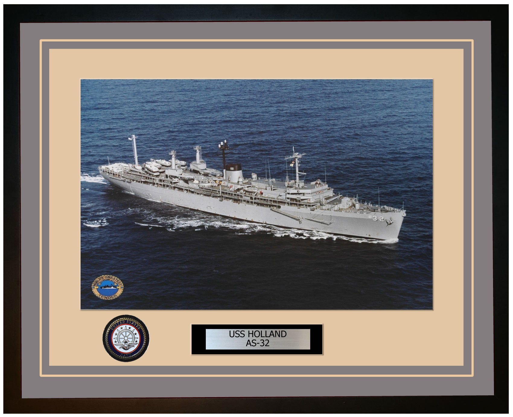 USS HOLLAND AS-32 Framed Navy Ship Photo Grey