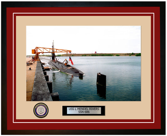 USS L Mendel Rivers SSN-686 Framed Navy Ship Photo Burgundy