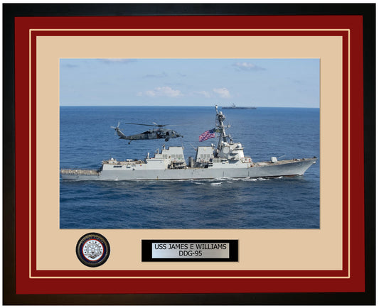 USS JAMES E WILLIAMS DDG-95 Framed Navy Ship Photo Burgundy