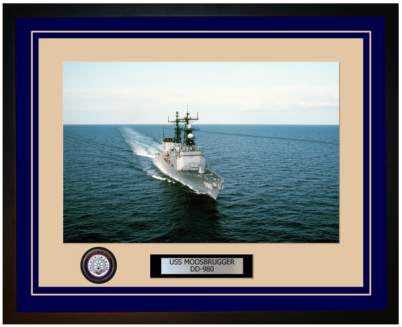 USS MOOSBRUGGER DD-980 Framed Navy Ship Photo Blue