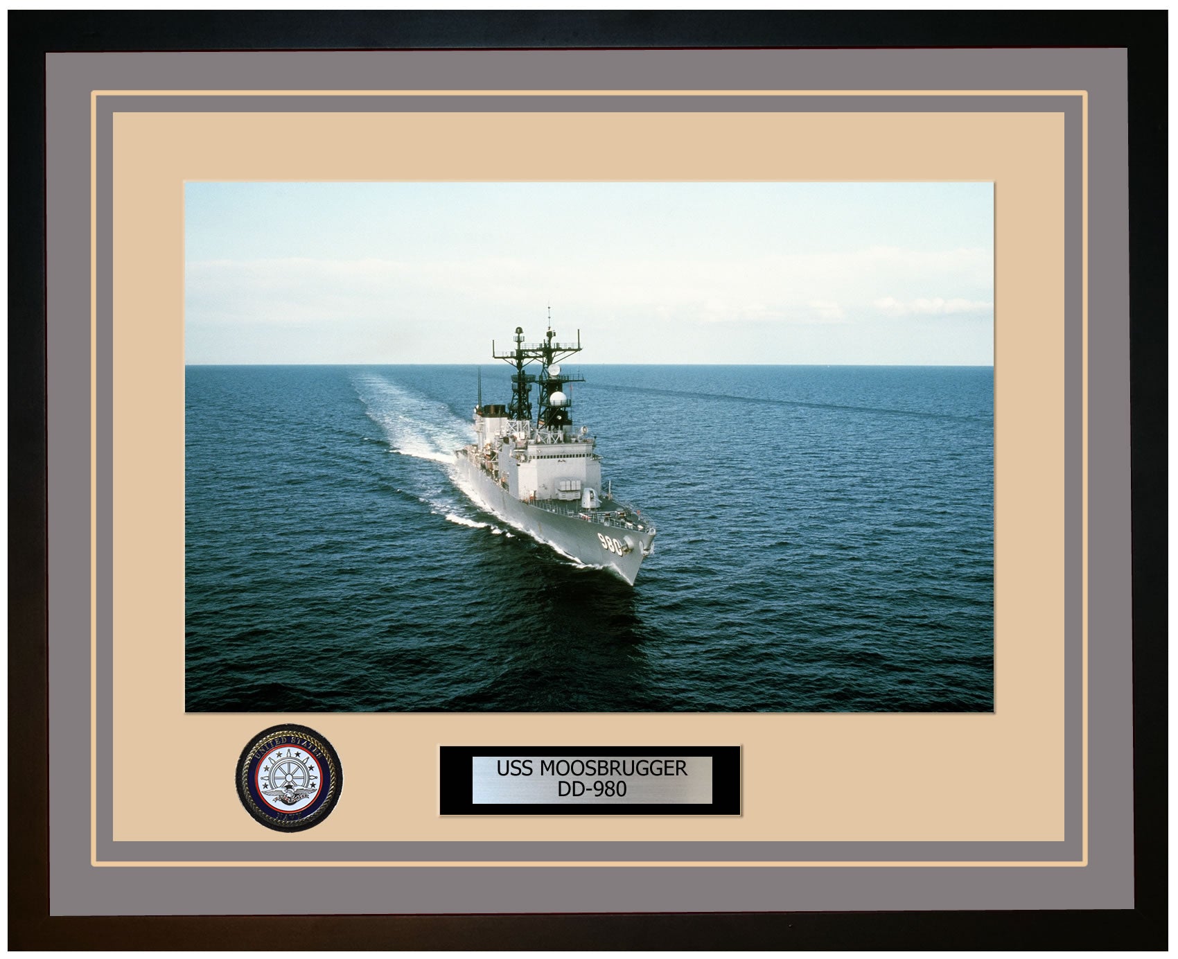 USS MOOSBRUGGER DD-980 Framed Navy Ship Photo Grey