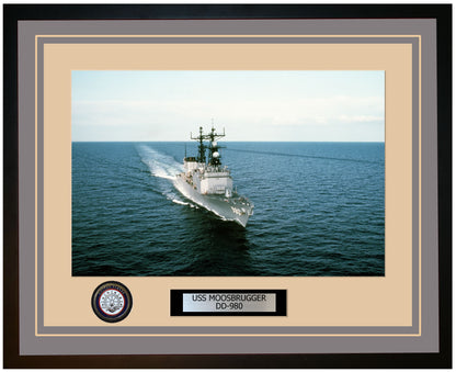 USS MOOSBRUGGER DD-980 Framed Navy Ship Photo Grey