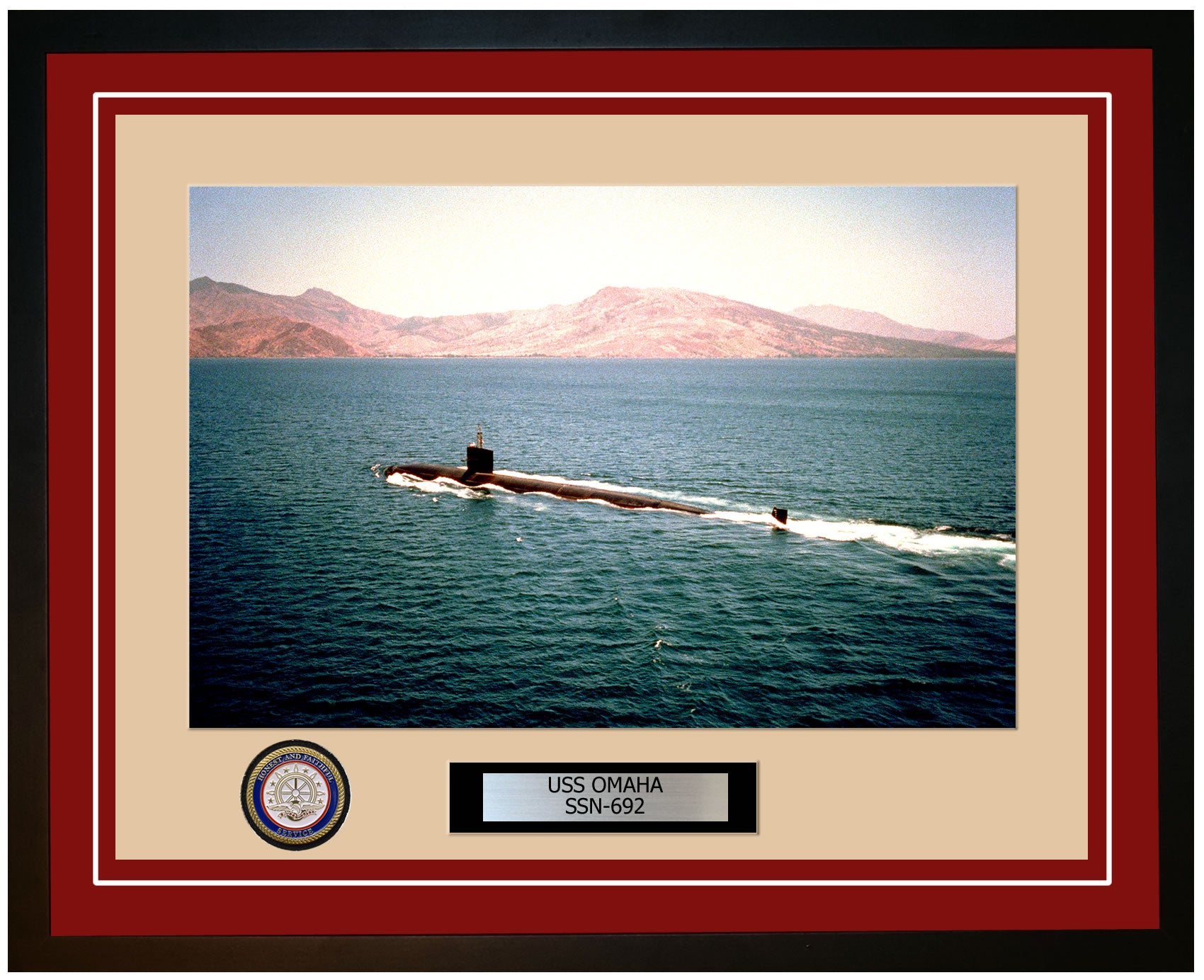 USS Omaha SSN-692 Framed Navy Ship Photo Burgundy