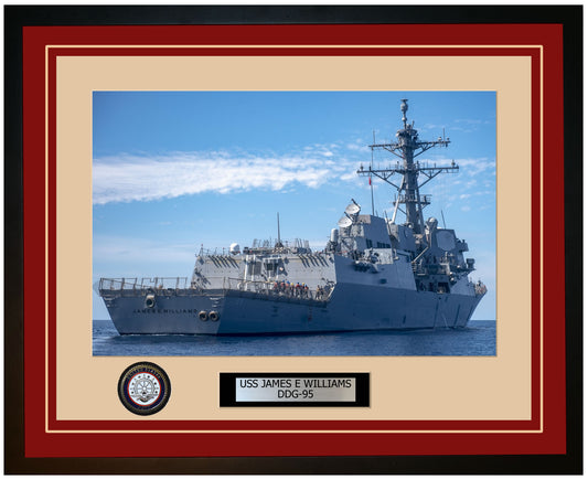 USS JAMES E WILLIAMS DDG-95 Framed Navy Ship Photo Burgundy