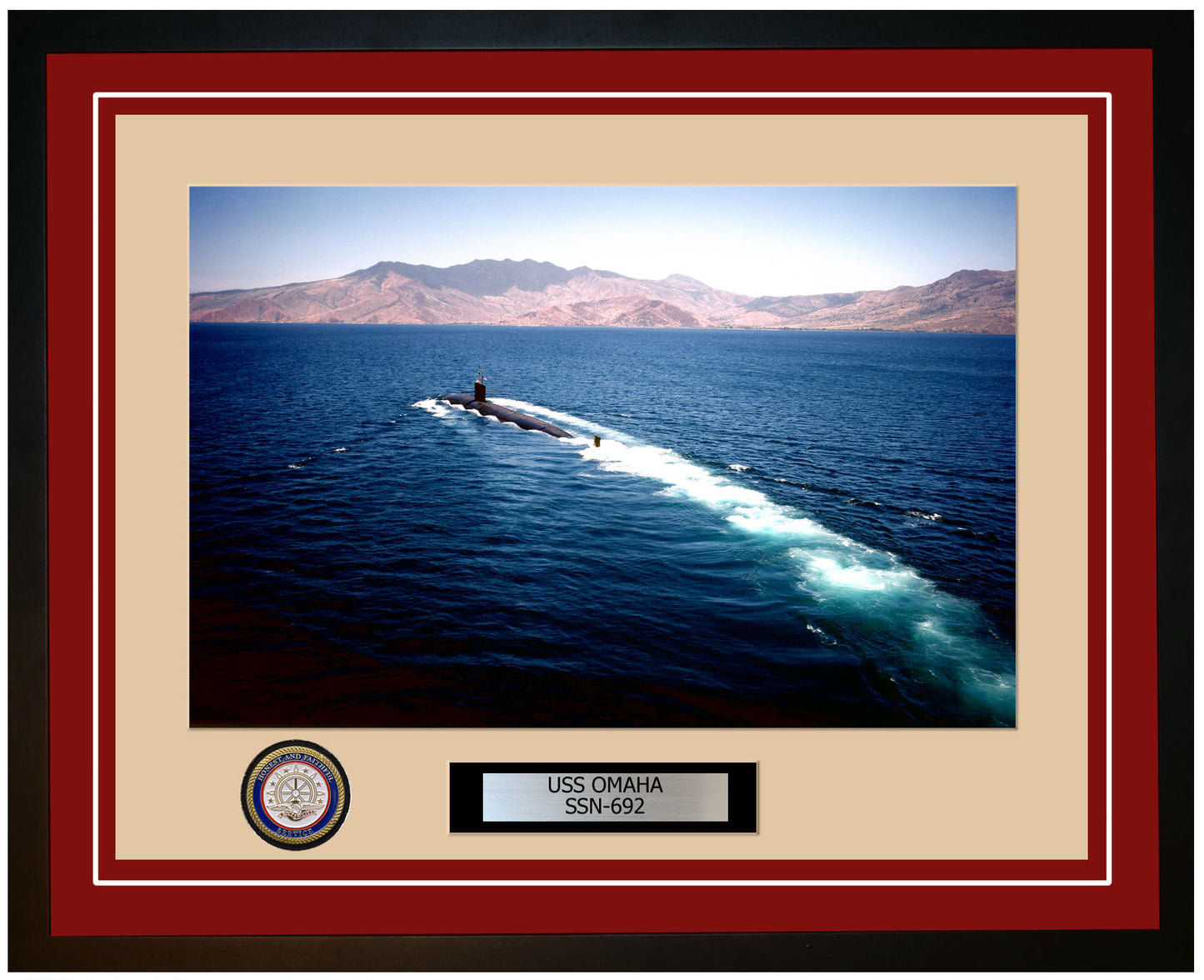 USS Omaha SSN-692 Framed Navy Ship Photo Burgundy