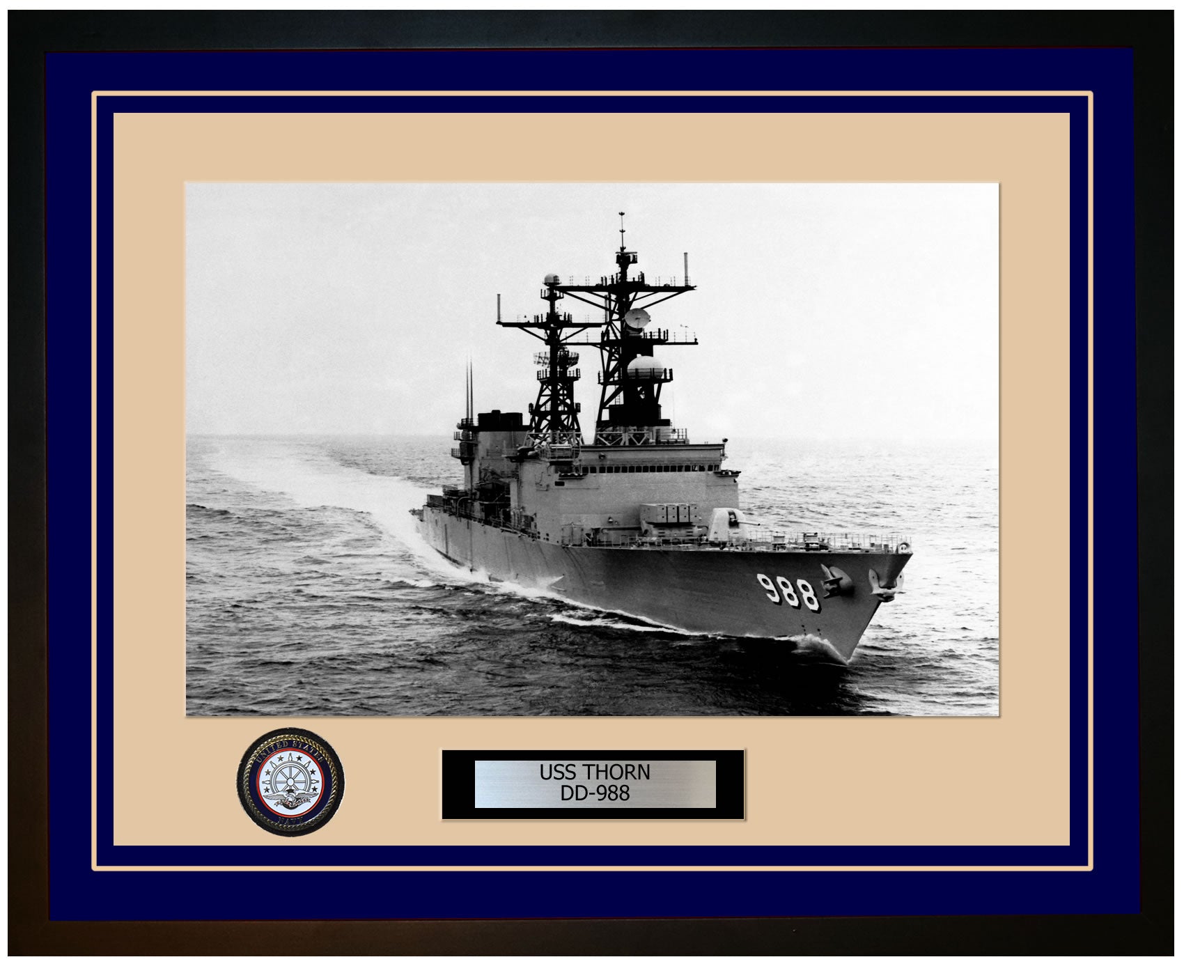 USS THORN DD-988 Framed Navy Ship Photo Blue