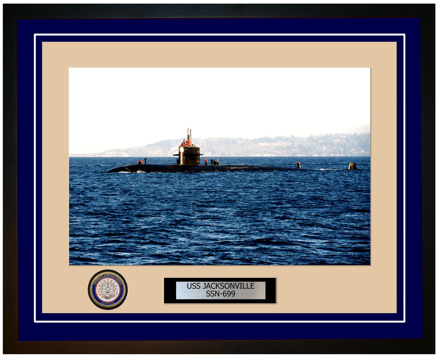 USS Jacksonville SSN-699 Framed Navy Ship Photo Blue