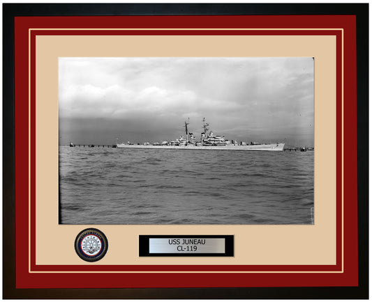 USS JUNEAU CL-119 Framed Navy Ship Photo Burgundy