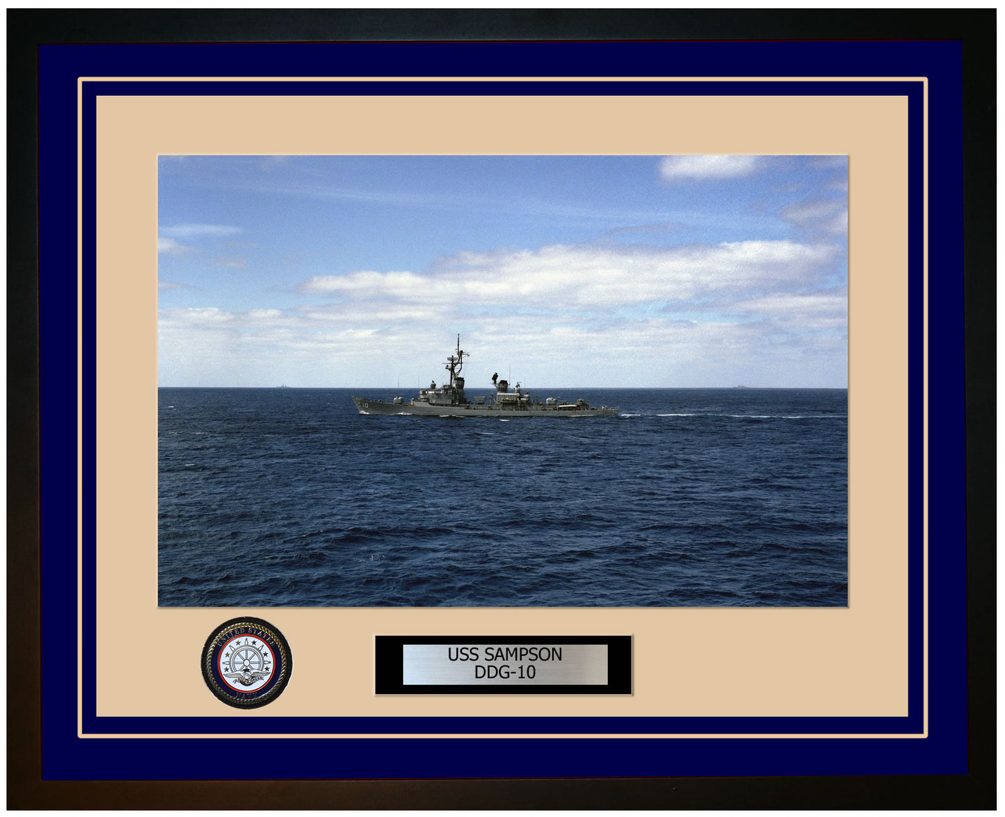 USS SAMPSON DDG-10 Framed Navy Ship Photo Blue