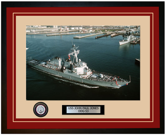 USS JOHN PAUL JONES DDG-53 Framed Navy Ship Photo Burgundy