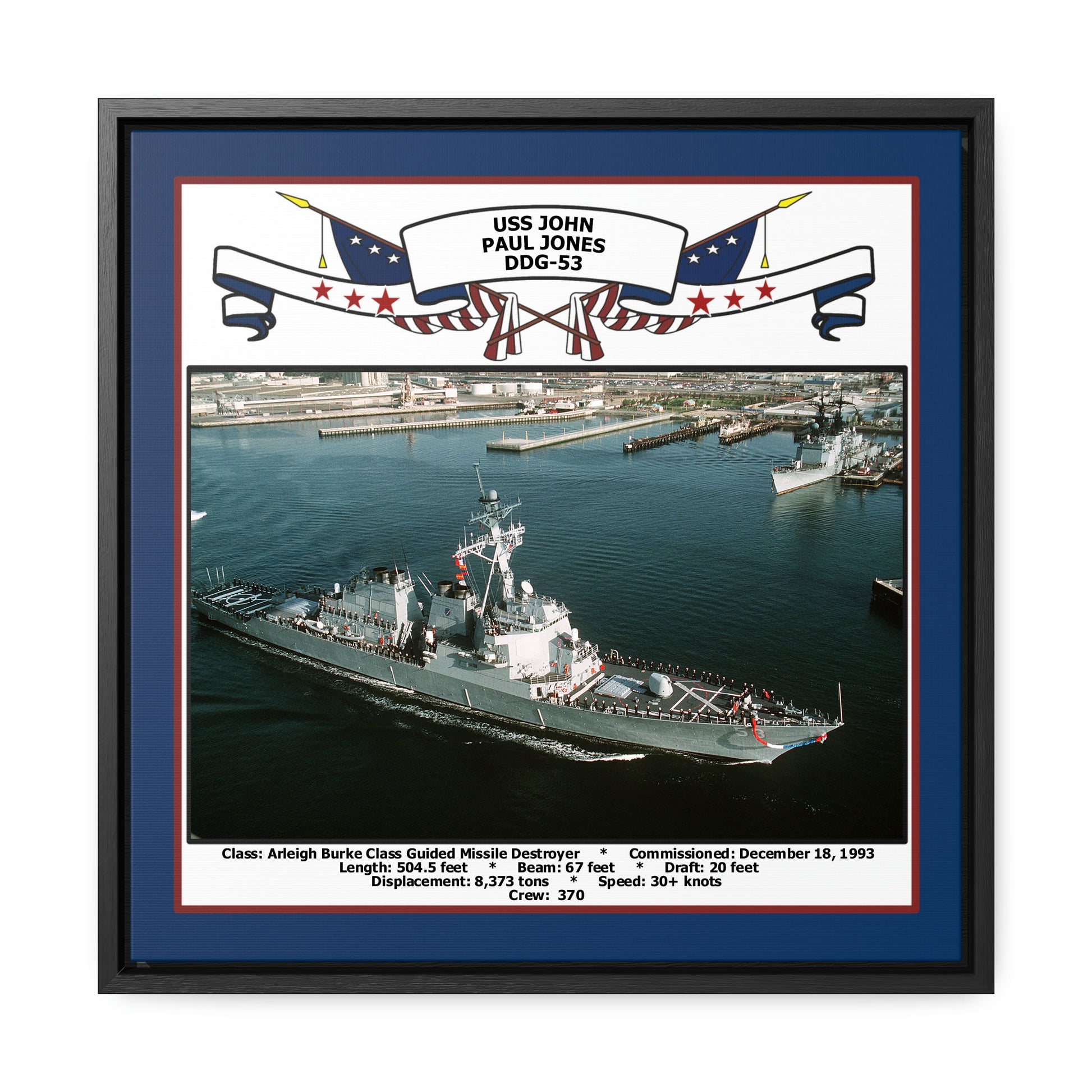USS John Paul Jones DDG-53 Navy Floating Frame Photo Front View