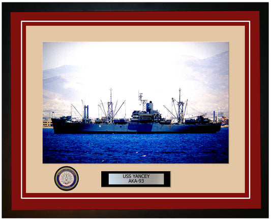 USS Yancey AKA-93 Framed Navy Ship Photo Burgundy