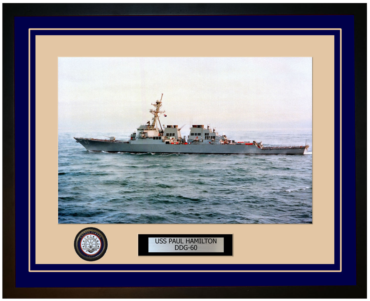 USS PAUL HAMILTON DDG-60 Framed Navy Ship Photo Blue