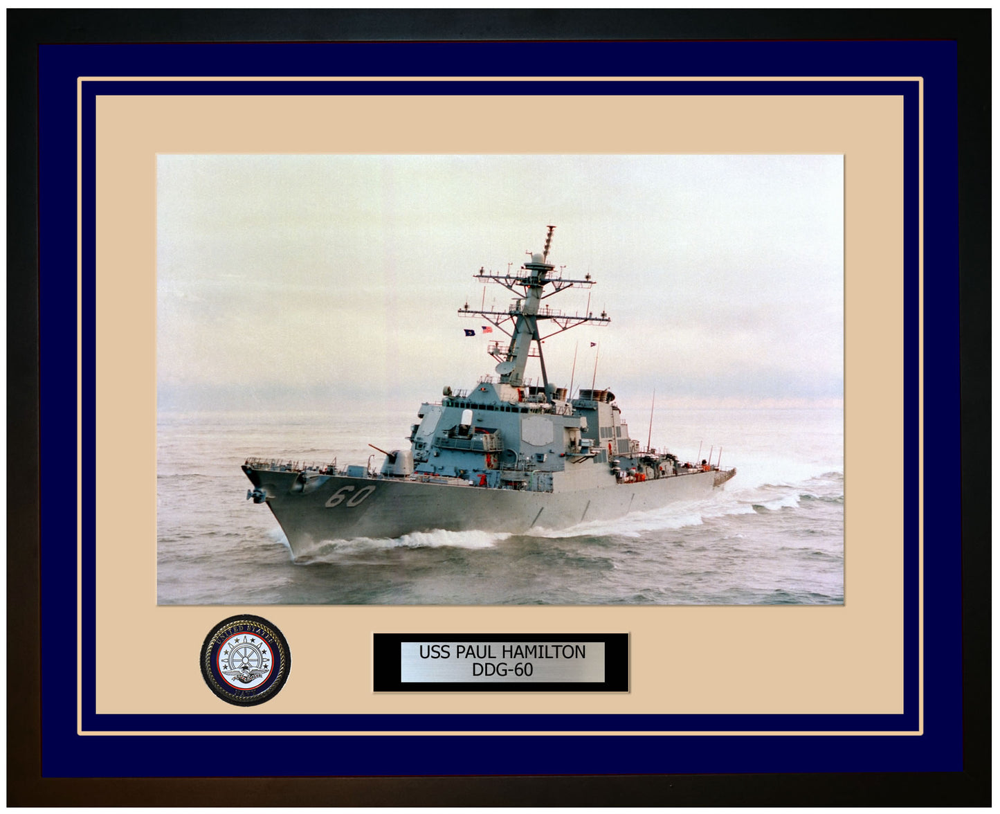 USS PAUL HAMILTON DDG-60 Framed Navy Ship Photo Blue