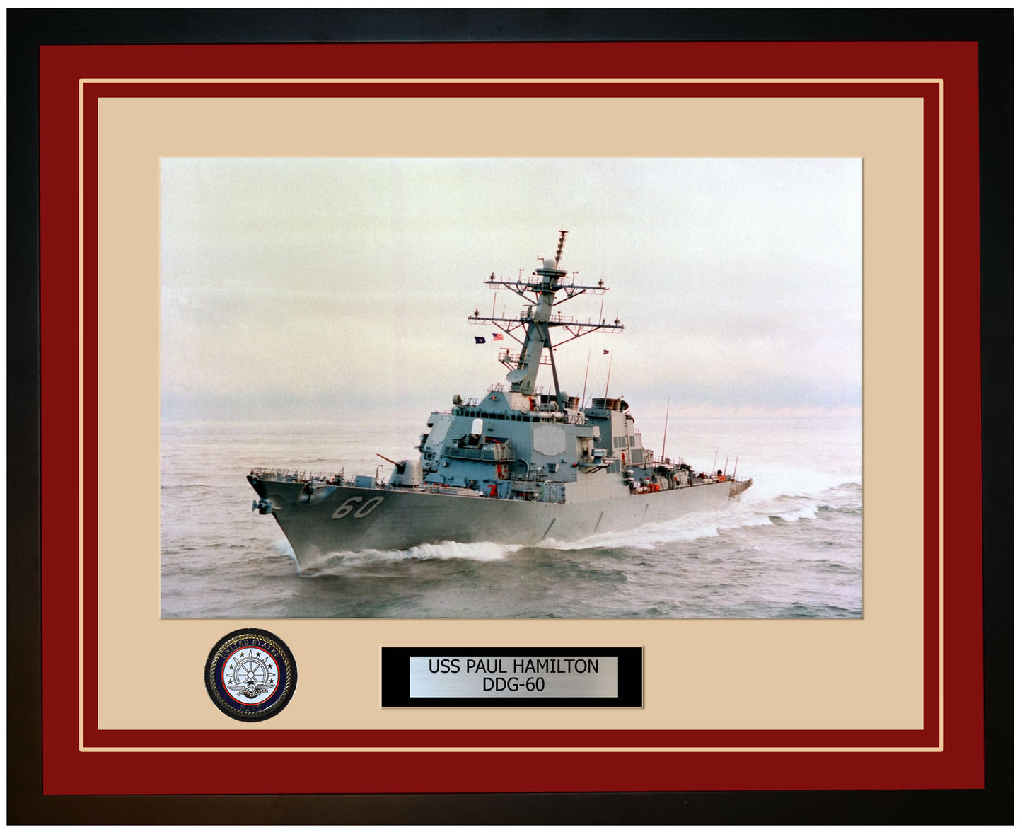 USS PAUL HAMILTON DDG-60 Framed Navy Ship Photo Burgundy