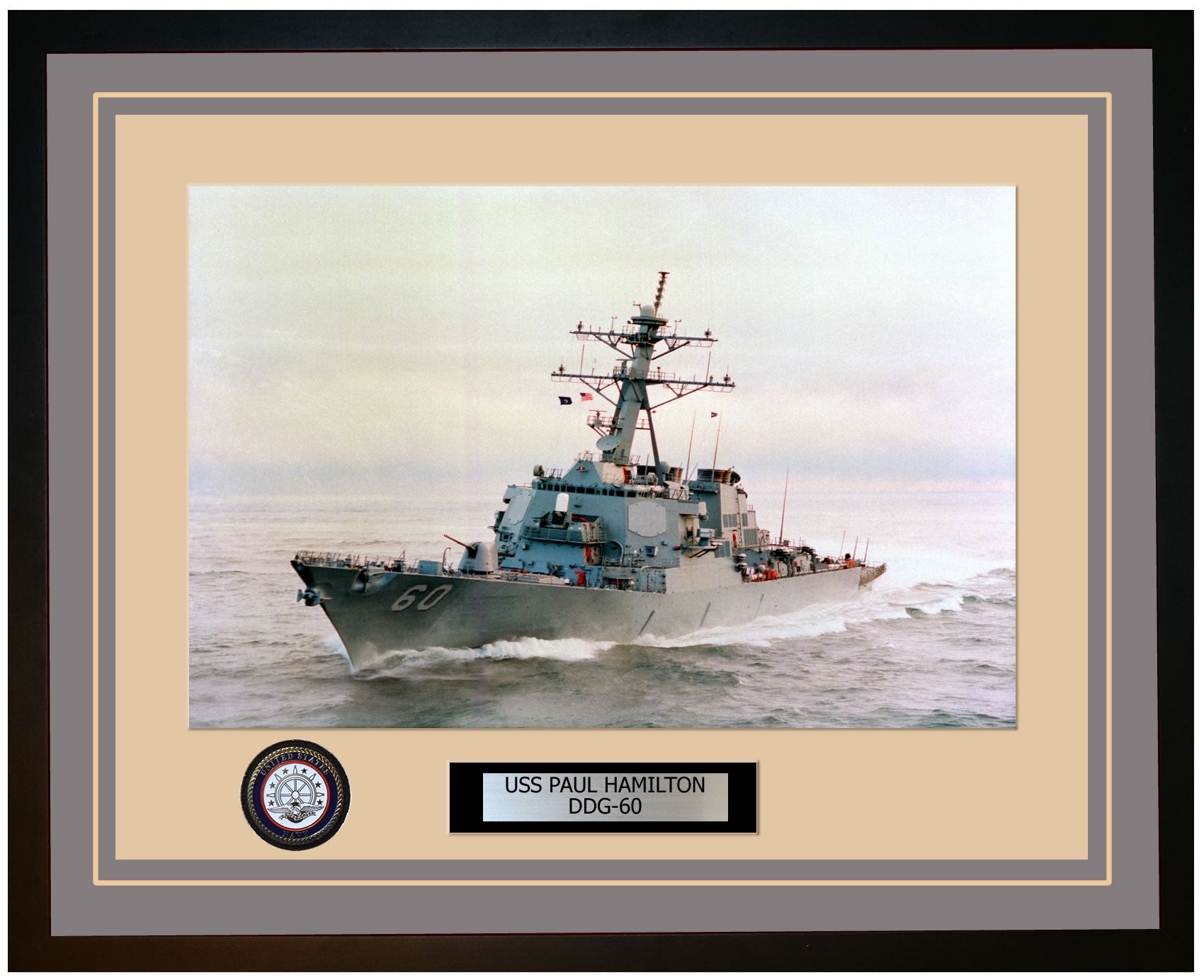 USS PAUL HAMILTON DDG-60 Framed Navy Ship Photo Grey