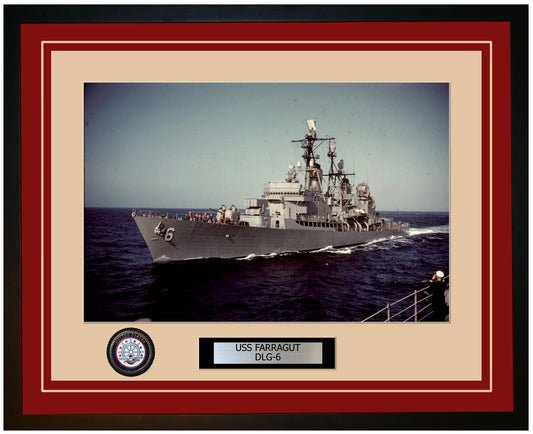 USS FARRAGUT DLG-6 Framed Navy Ship Photo Burgundy